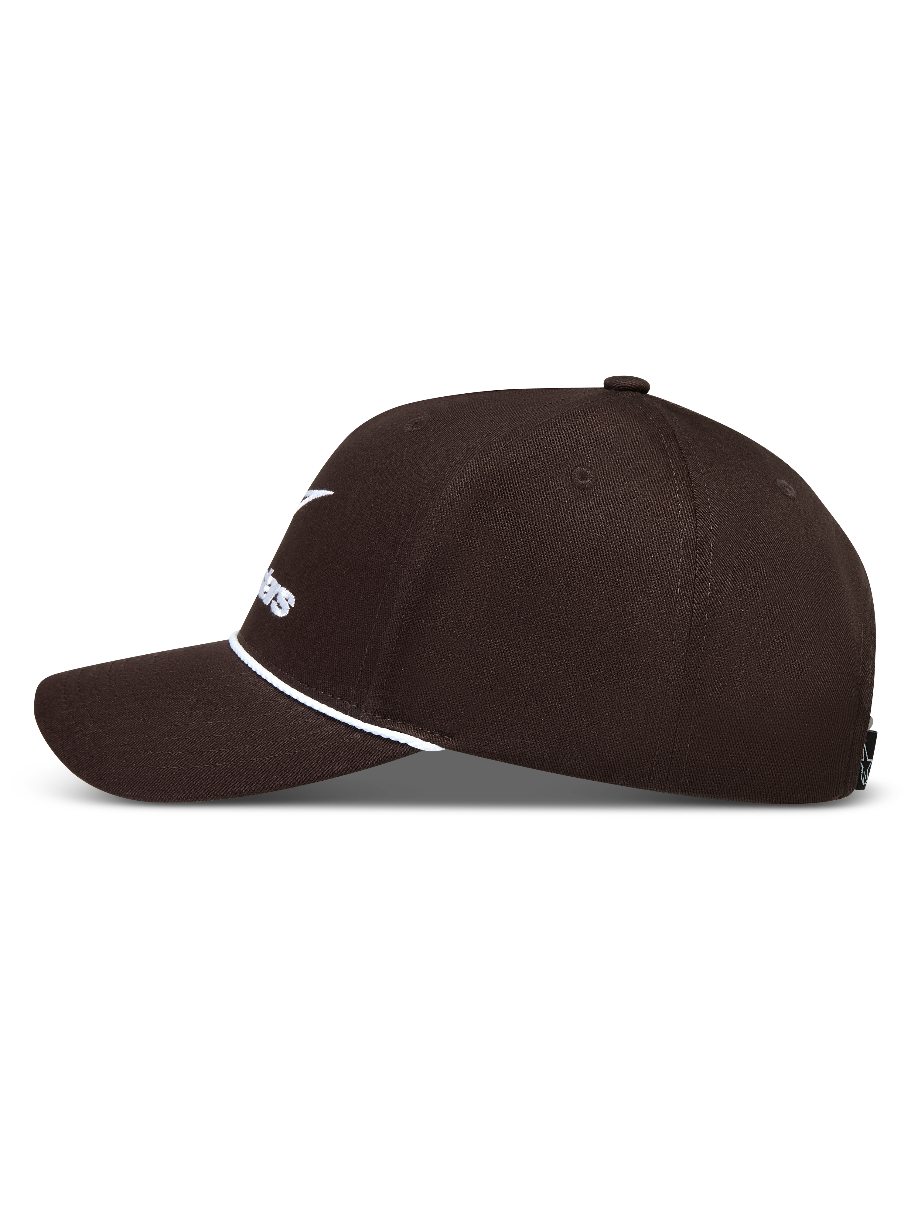 Alpinestars Combo Logo Snapback Hoed, bruine sportswear pet met wit logo-borduursel, gebogen klep, vervaardigd uit gestructureerde keperstof.