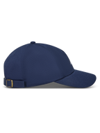 Alpinestars Dylan Dad Hat, Navy Blue cotton twill sportswear cap with a curved bill and strap-back closure, side profile.