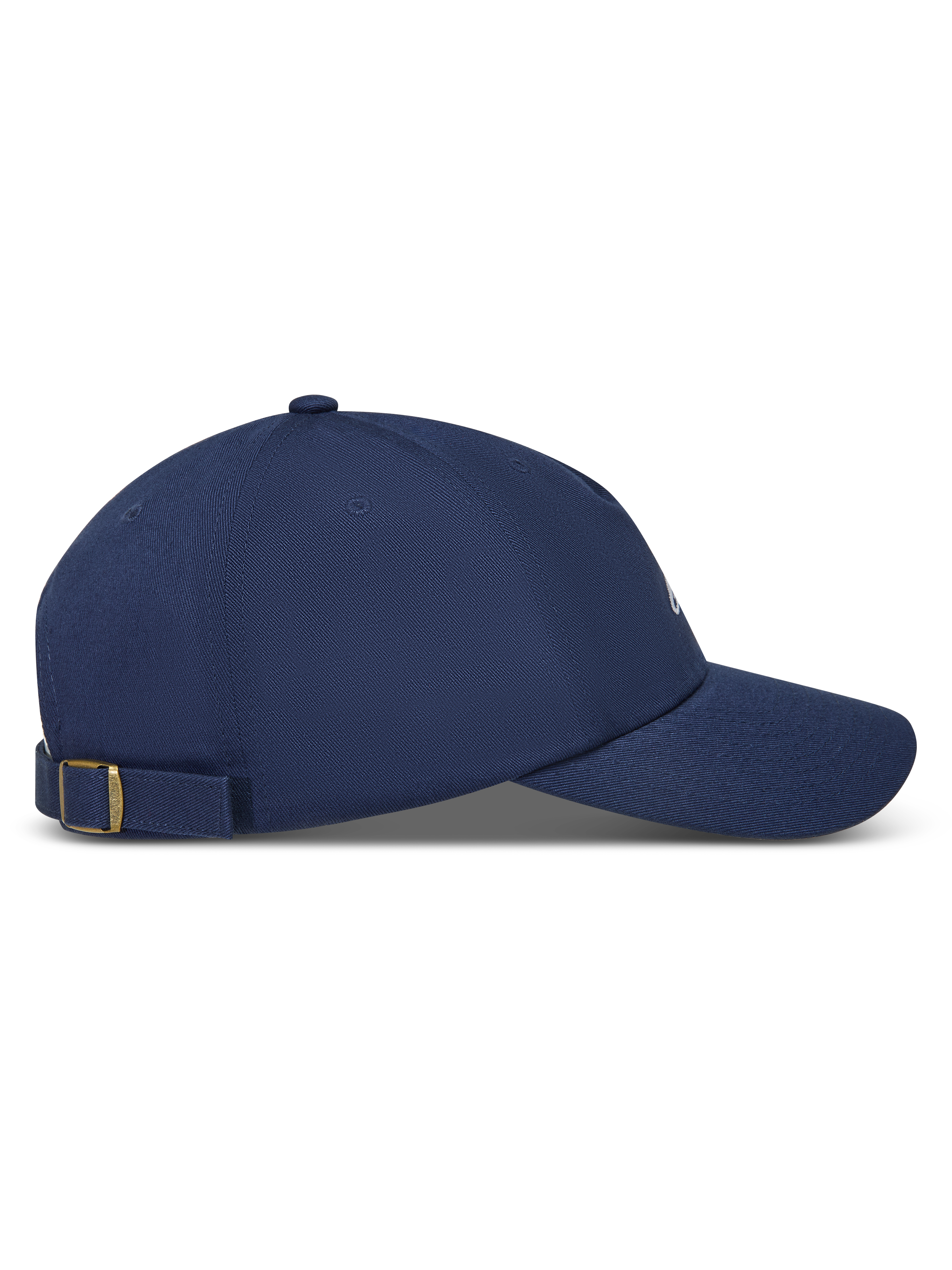 Alpinestars Dylan Dad Hat, Navy Blue cotton twill sportswear cap with a curved bill and strap-back closure, side profile.