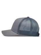 Alpinestars Augment Trucker Hat, grey sportswear cap with a twill front, breathable mesh back, and curved bill.