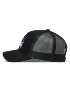 Alpinestars Hemmings Trucker hoed, zwarte pet met mesh-achterzijde en geweven logo-patch, zijprofiel, casual sportswear.