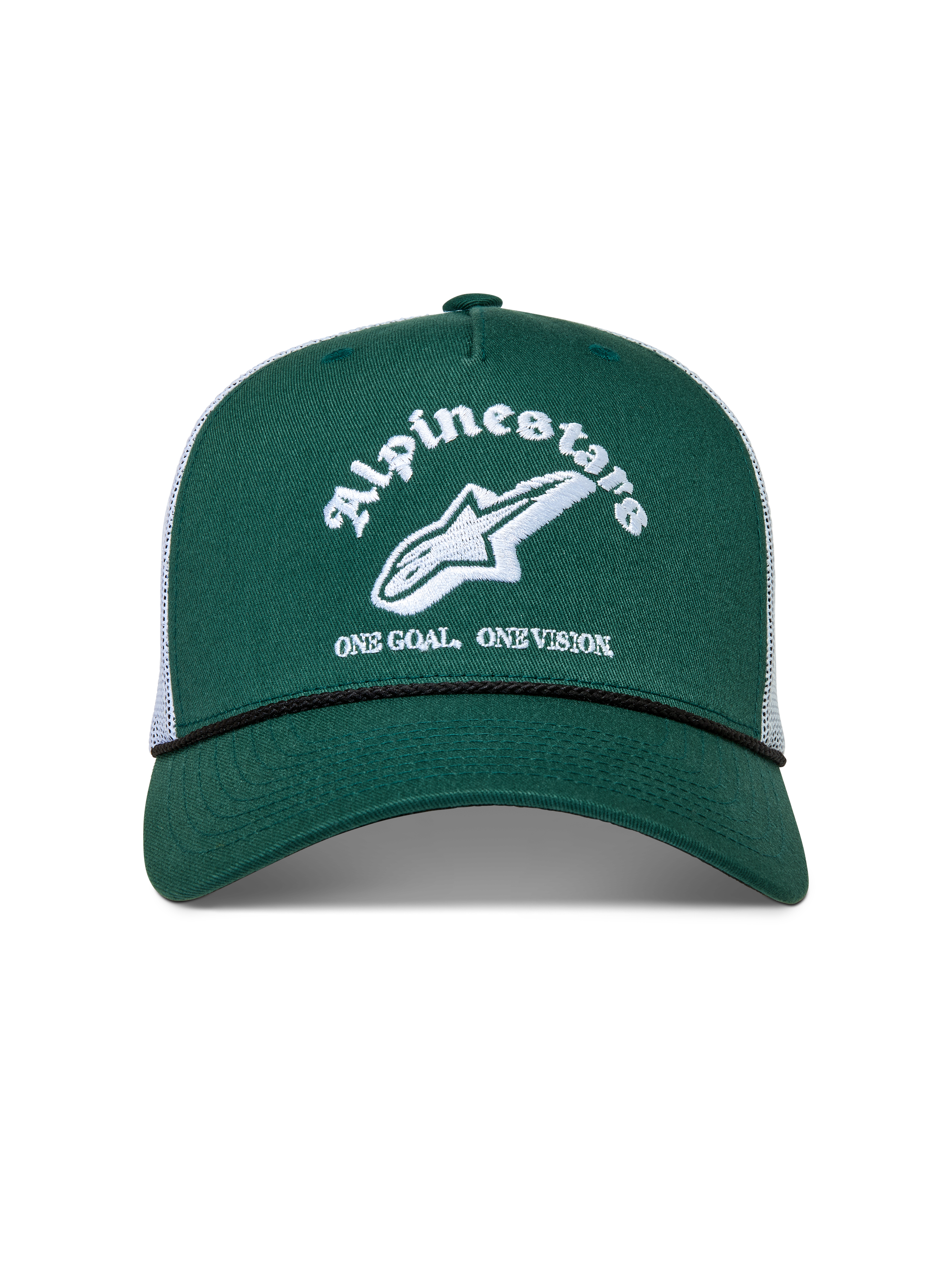 Alpinestars Baron Trucker Hat, Green and White Mesh Sportswear Cap, Curved Bill, Structured Crown and Embroidered Front Logo.