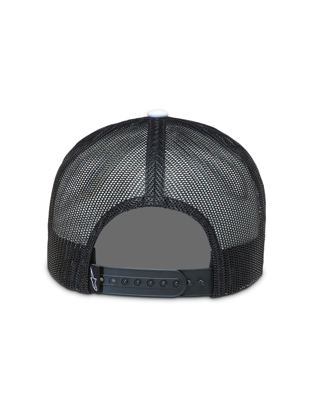 Alpinestars Gravel Trucker hoed, zwarte pet met ademende mesh achterzijde en verstelbare snapback-sluiting.