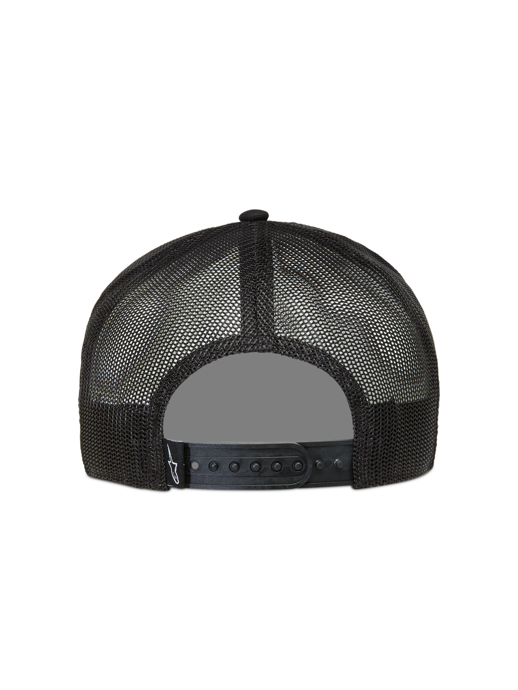 Alpinestars Ten Trucker pet, zwart, met ademend mesh en verstelbare snapback-sluiting, casual sportswear.