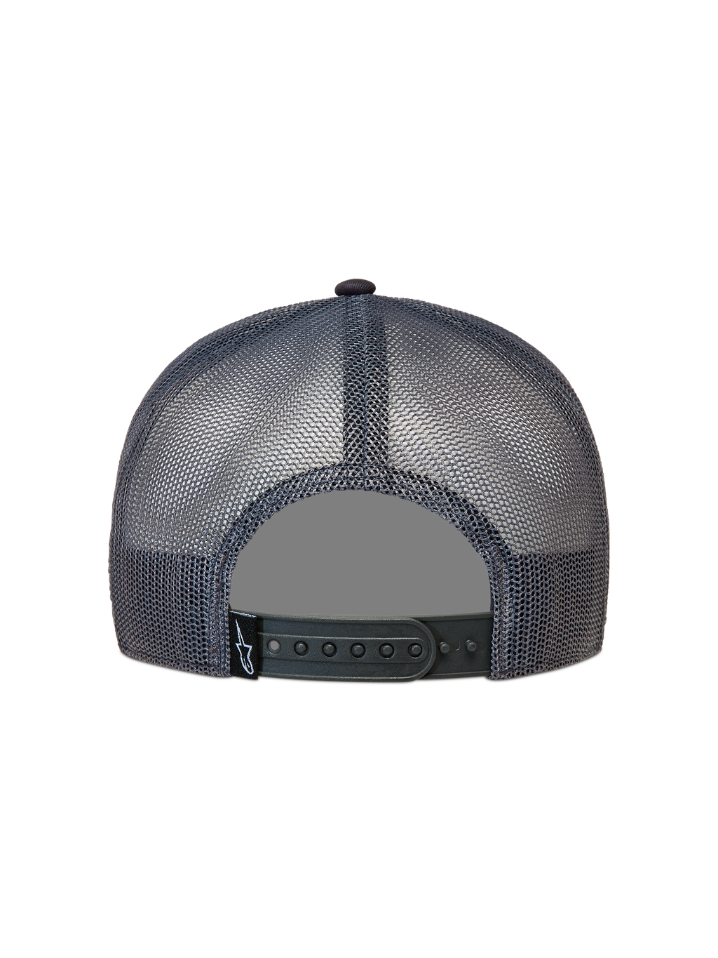 Alpinestars Ten Trucker pet, donkergrijze sportswear mesh pet met verstelbare snapback-sluiting en klein Astars-logolabel.