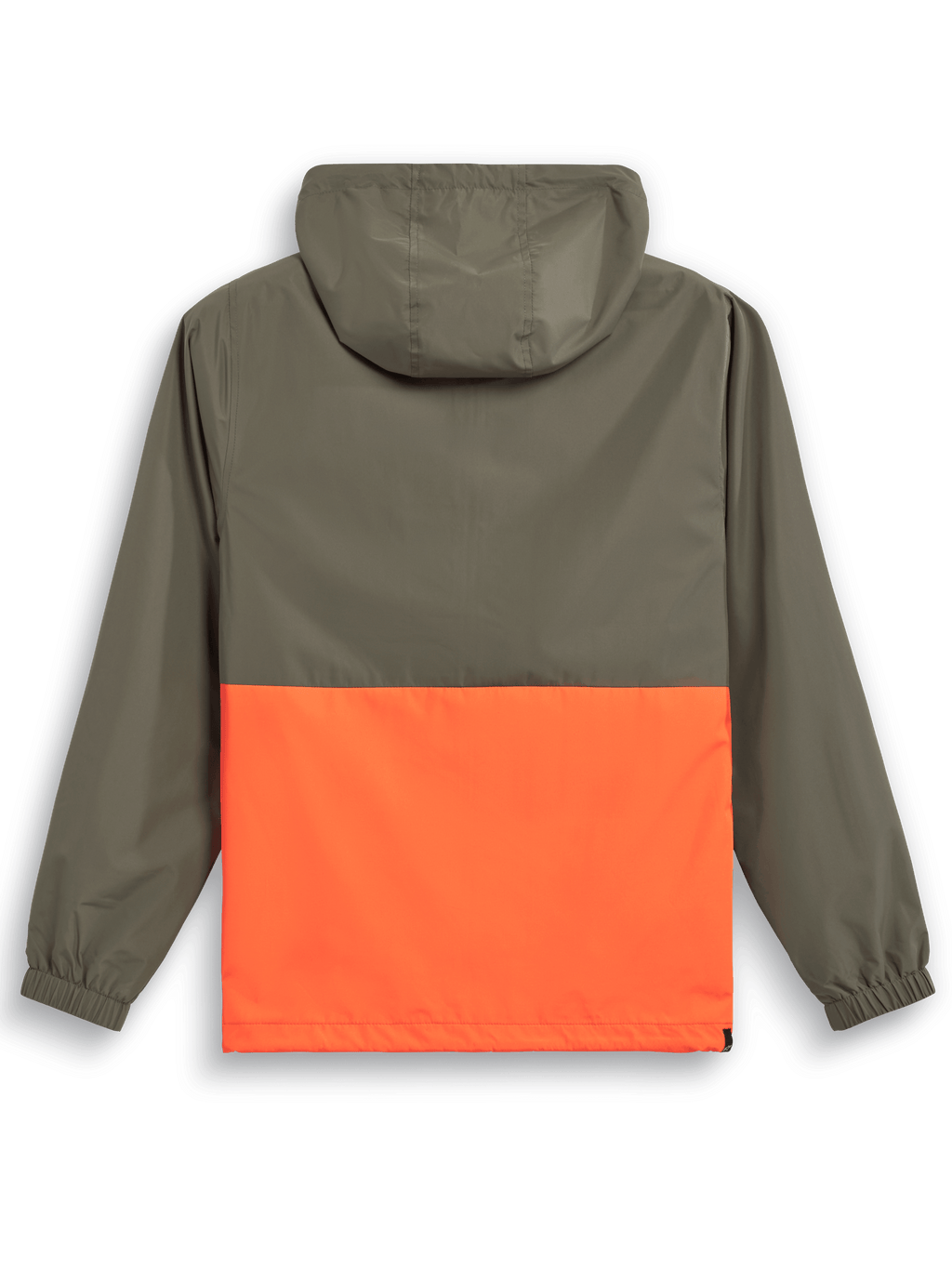 Alpinestars Speeder Windbreaker Jas, lichtgewicht windbreaker met capuchon, Military Orange en olijfgroen, achteraanzicht met kleurvlakken, capuchon en elastische manchetten