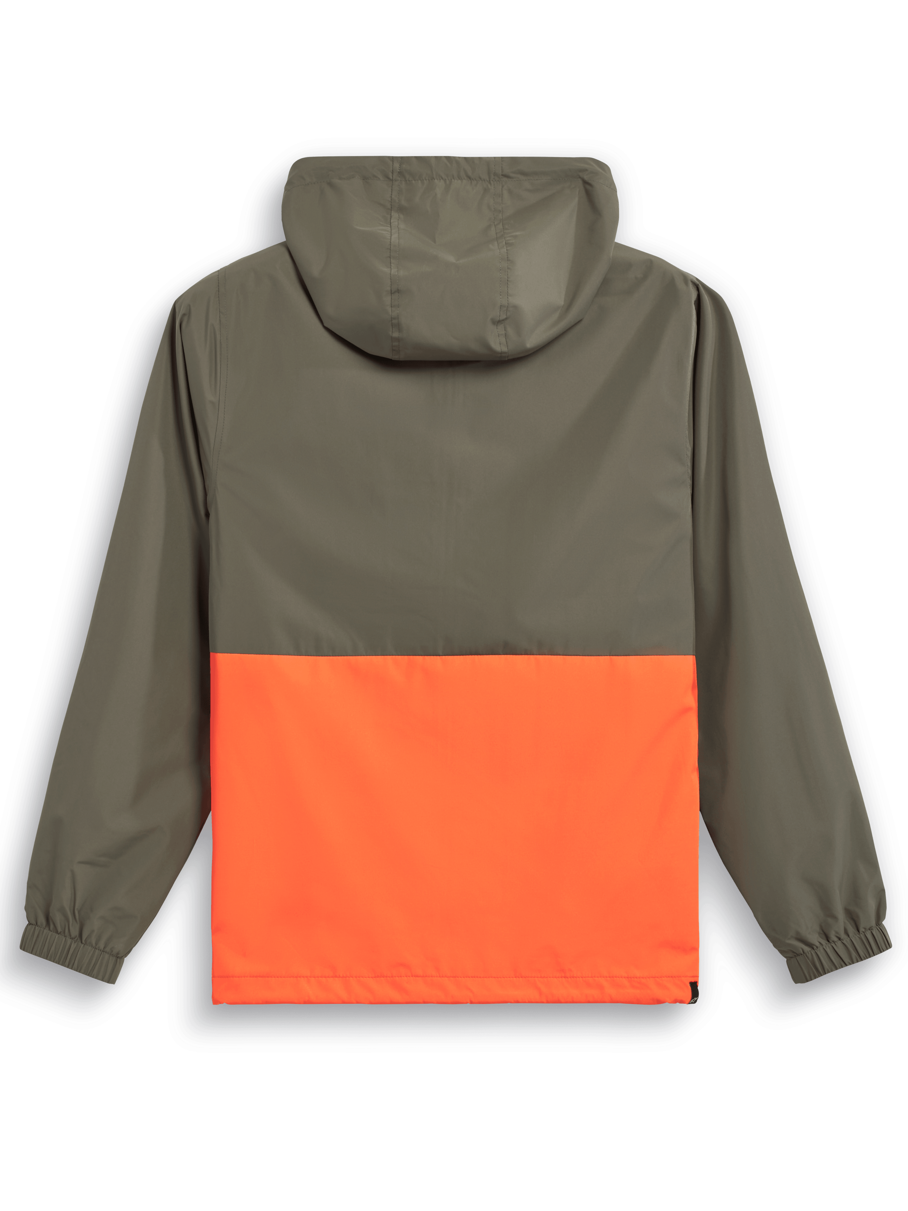 Alpinestars Speeder Windbreaker Jas, lichtgewicht windbreaker met capuchon, Military Orange en olijfgroen, achteraanzicht met kleurvlakken, capuchon en elastische manchetten