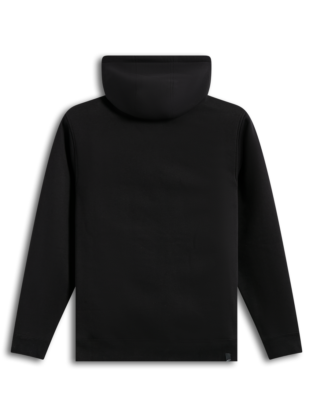 Alpinestars Ageless V3 Hoodie, achterzijde van een zwarte fleece sportpullover met ribboorden en zoom, casual sportswear.
