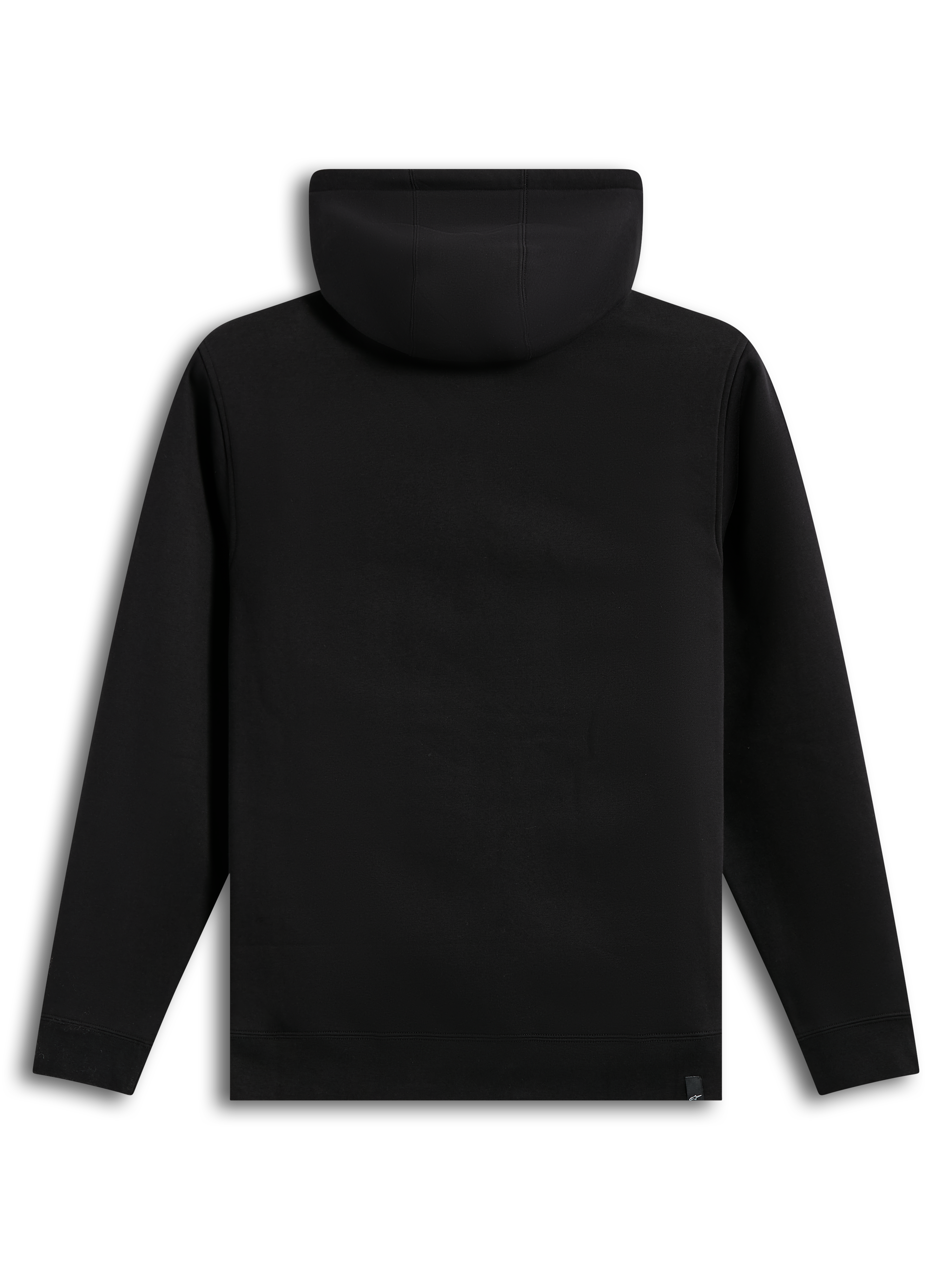 Alpinestars Ageless V3 Hoodie, achterzijde van een zwarte fleece sportpullover met ribboorden en zoom, casual sportswear.