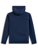 Alpinestars Ageless V3 hoodie, marineblauwe fleece sporttrui, achteraanzicht met capuchon en geribbelde zoom.
