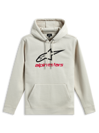Alpinestars Always V3 Hoodie, fleece hoodie met capuchon, Off White, zwart sterlogo en rode Alpinestars-tekst op de borst, kangoeroezak, capuchon met trekkoord, casual op motorsport geïnspireerde sportswear
