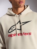 Alpinestars Always V3 Hoodie, casual streetwear, off-white met zwart sterlogo en rode Alpinestars-tekst, capuchon met trekkoord, premium fleece, modern op de motorsport geïnspireerd design