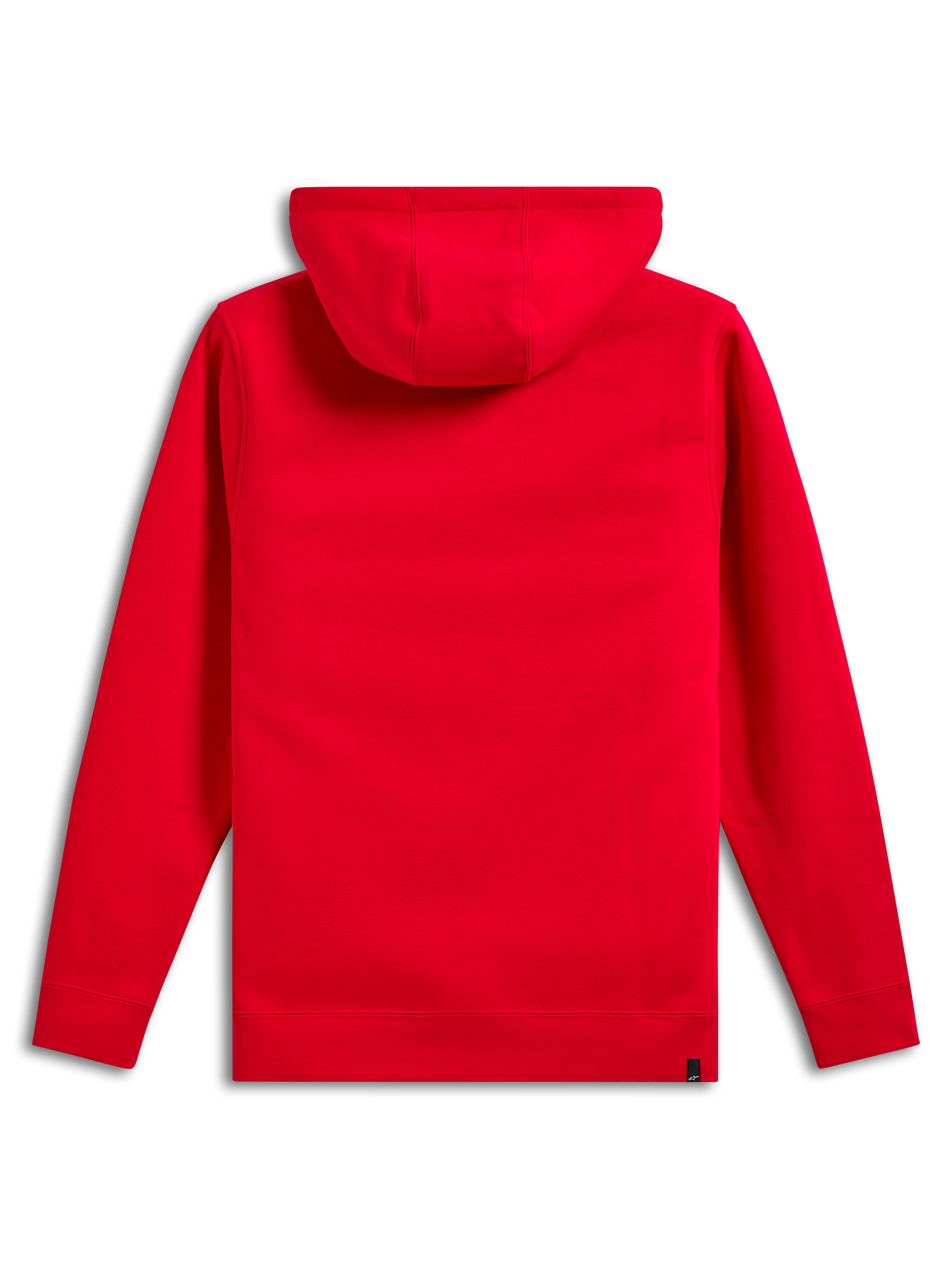 Alpinestars Ride V3 Hoodie, achteraanzicht, effen rood, casual sportkleding, pullover fleece met jersey gevoerde capuchon, geribde manchetten en zoom