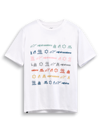 Alpinestars Glyfs CSF T-shirt met korte mouwen, wit t-shirt met meerkleurige gestreepte multi-logo grafische print op de borst, casual sportswear.