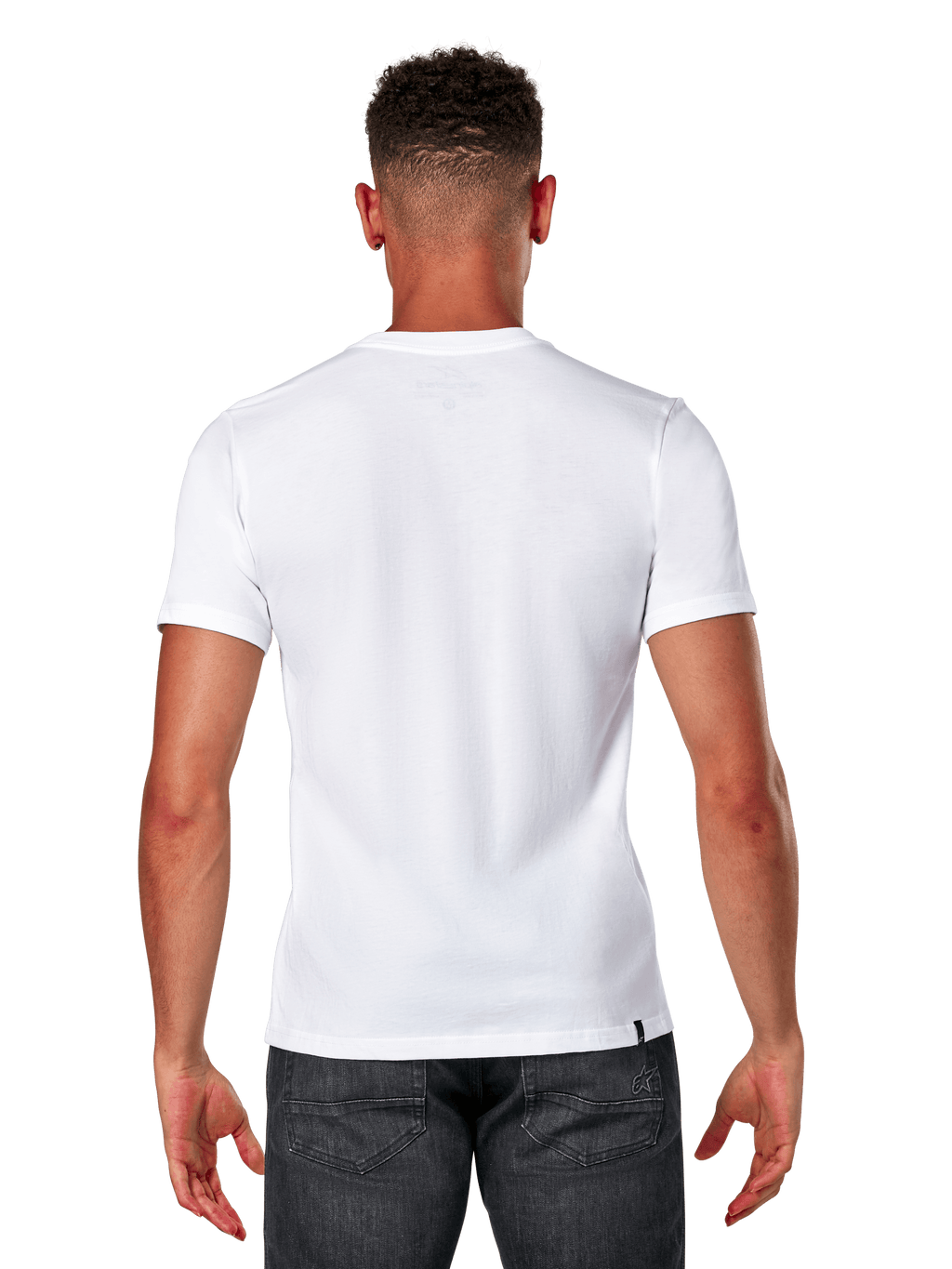 Alpinestars Elliptic CSF Tee, T-shirt met korte mouwen, wit, achteraanzicht van model met donkergrijze jeans, casual motorsport streetwear
