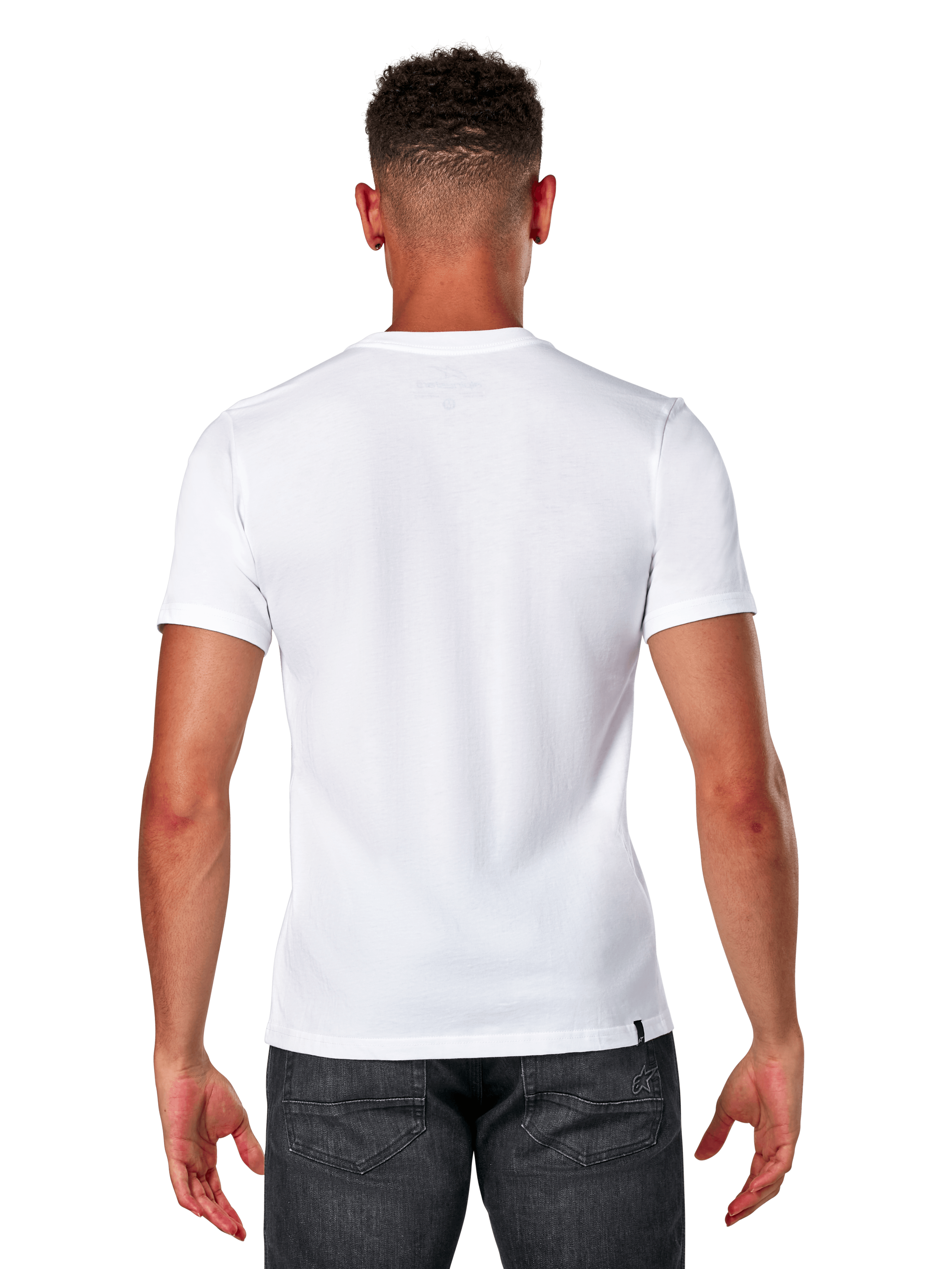 Alpinestars Elliptic CSF Tee, T-shirt met korte mouwen, wit, achteraanzicht van model met donkergrijze jeans, casual motorsport streetwear