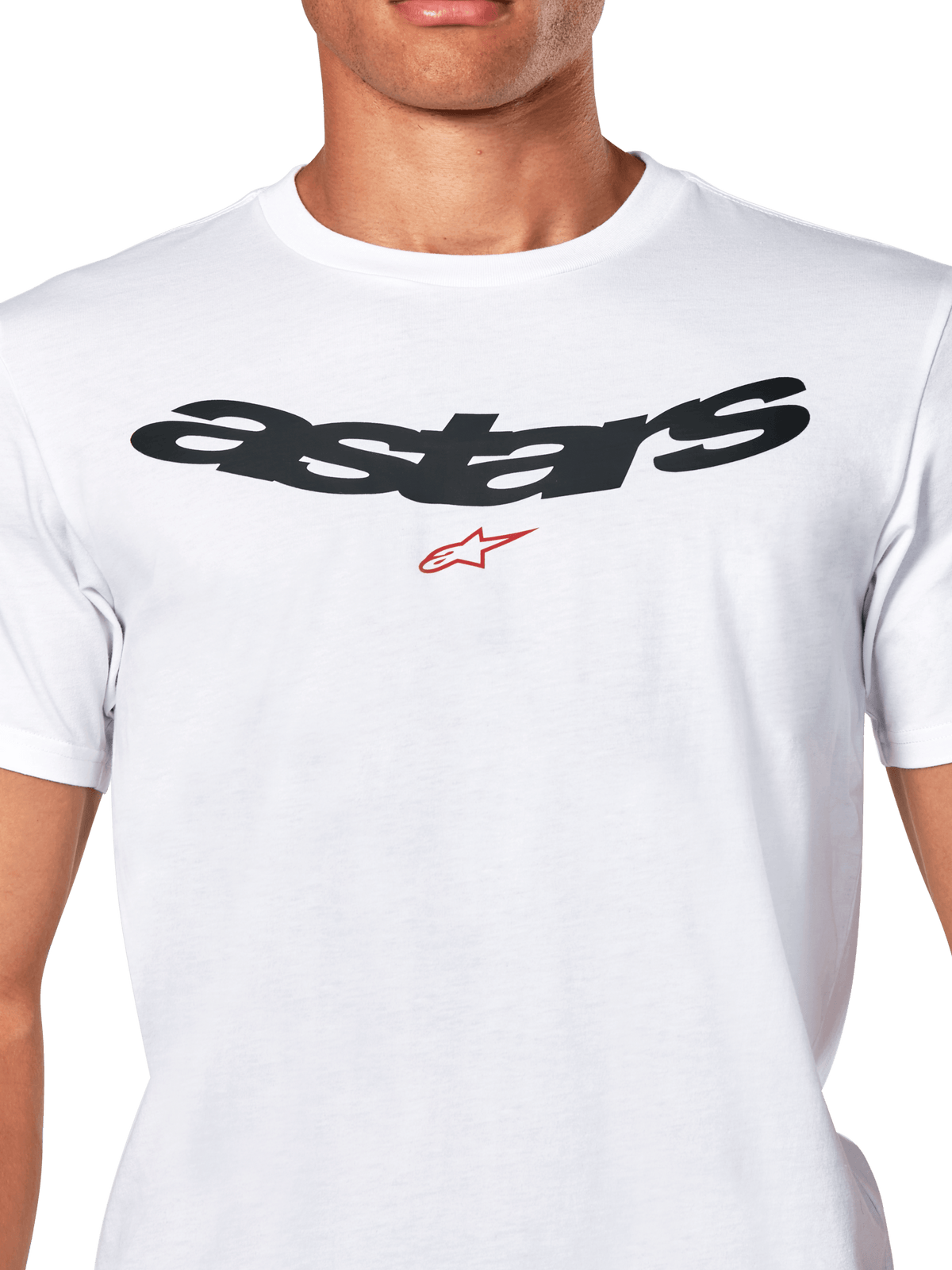 Alpinestars Elliptic CSF Tee, T-shirt met korte mouwen, wit, zwart gebogen Astars-logo met rood symbool op de borst, casual motorsport sportkleding