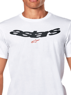 Alpinestars Elliptic CSF Tee, T-shirt met korte mouwen, wit, zwart gebogen Astars-logo met rood symbool op de borst, casual motorsport sportkleding