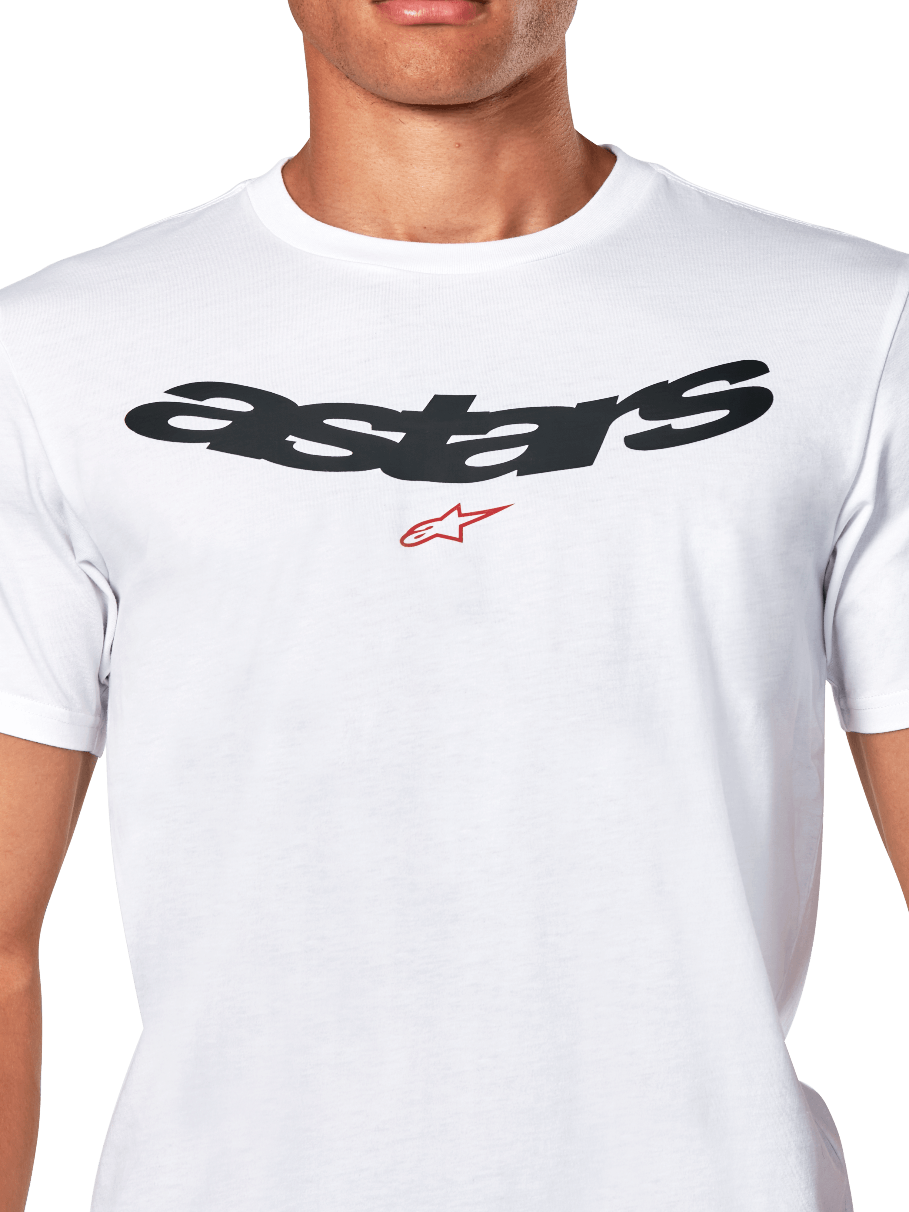 Alpinestars Elliptic CSF Tee, T-shirt met korte mouwen, wit, zwart gebogen Astars-logo met rood symbool op de borst, casual motorsport sportkleding