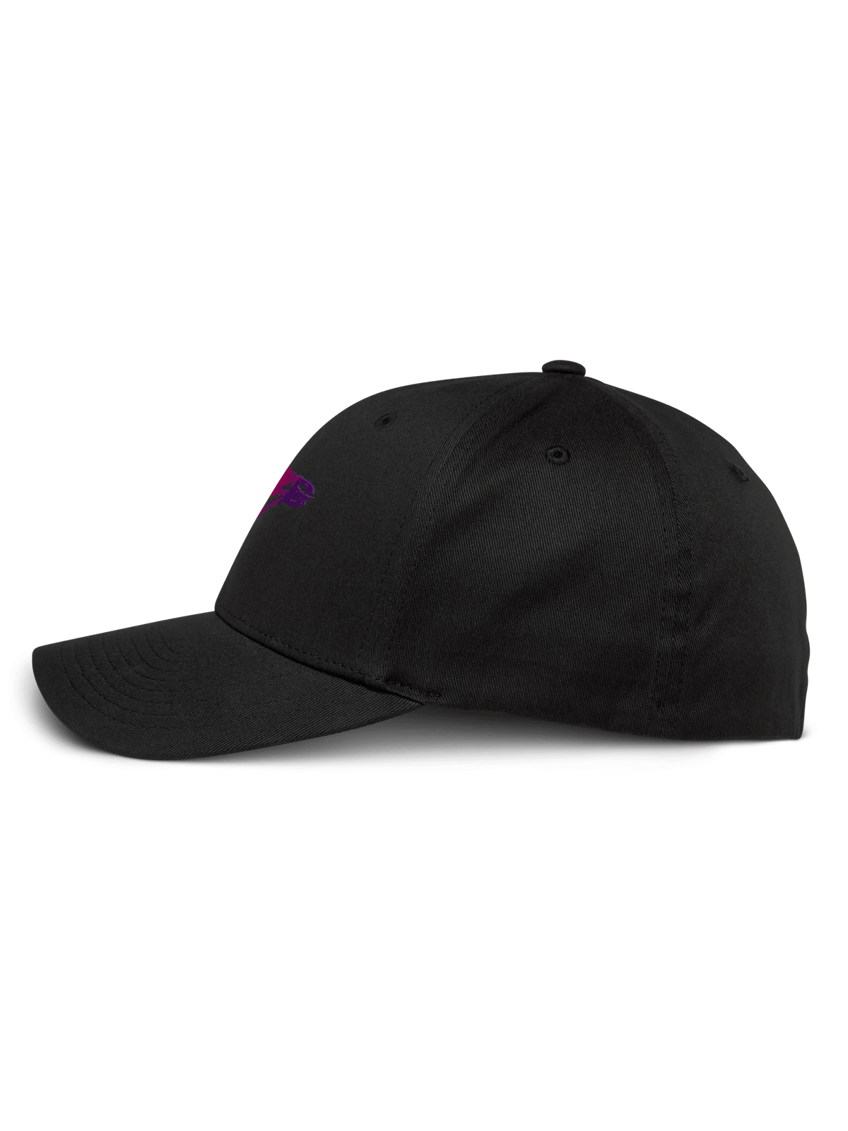 Alpinestars Setting pet, zwart, zijaanzicht, gebogen klep met gestructureerde kroon, paars 3D gradatie borduurlogo, casual baseballpet van stretch keperstof