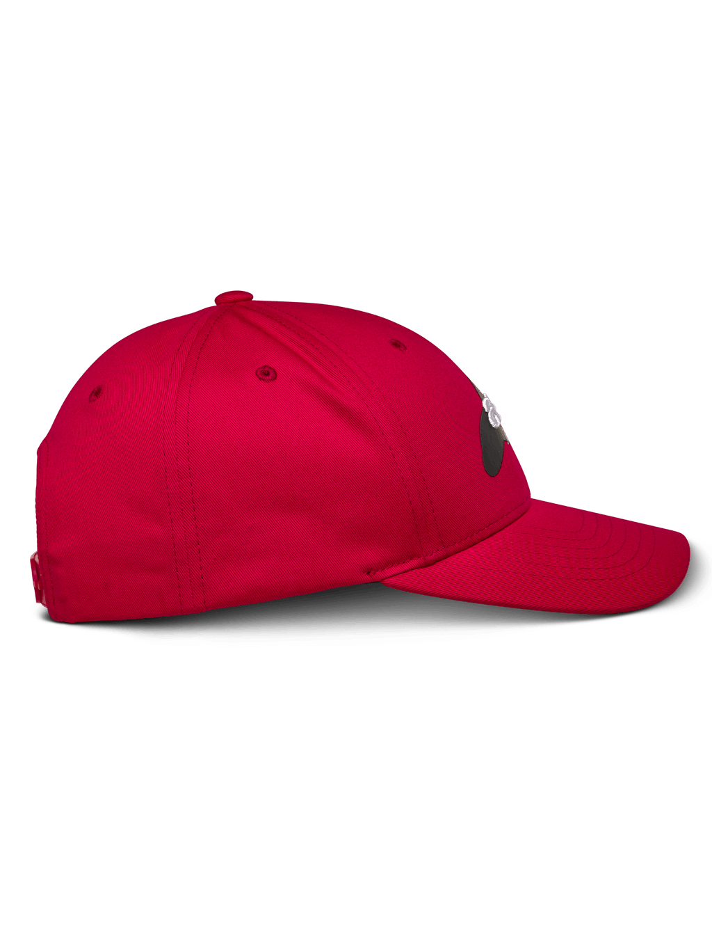 Alpinestars Profile pet, rood, zijaanzicht, baseballpet met gestructureerde kroon en gebogen klep, katoenen keperstof, casual motorsport-geïnspireerde pet
