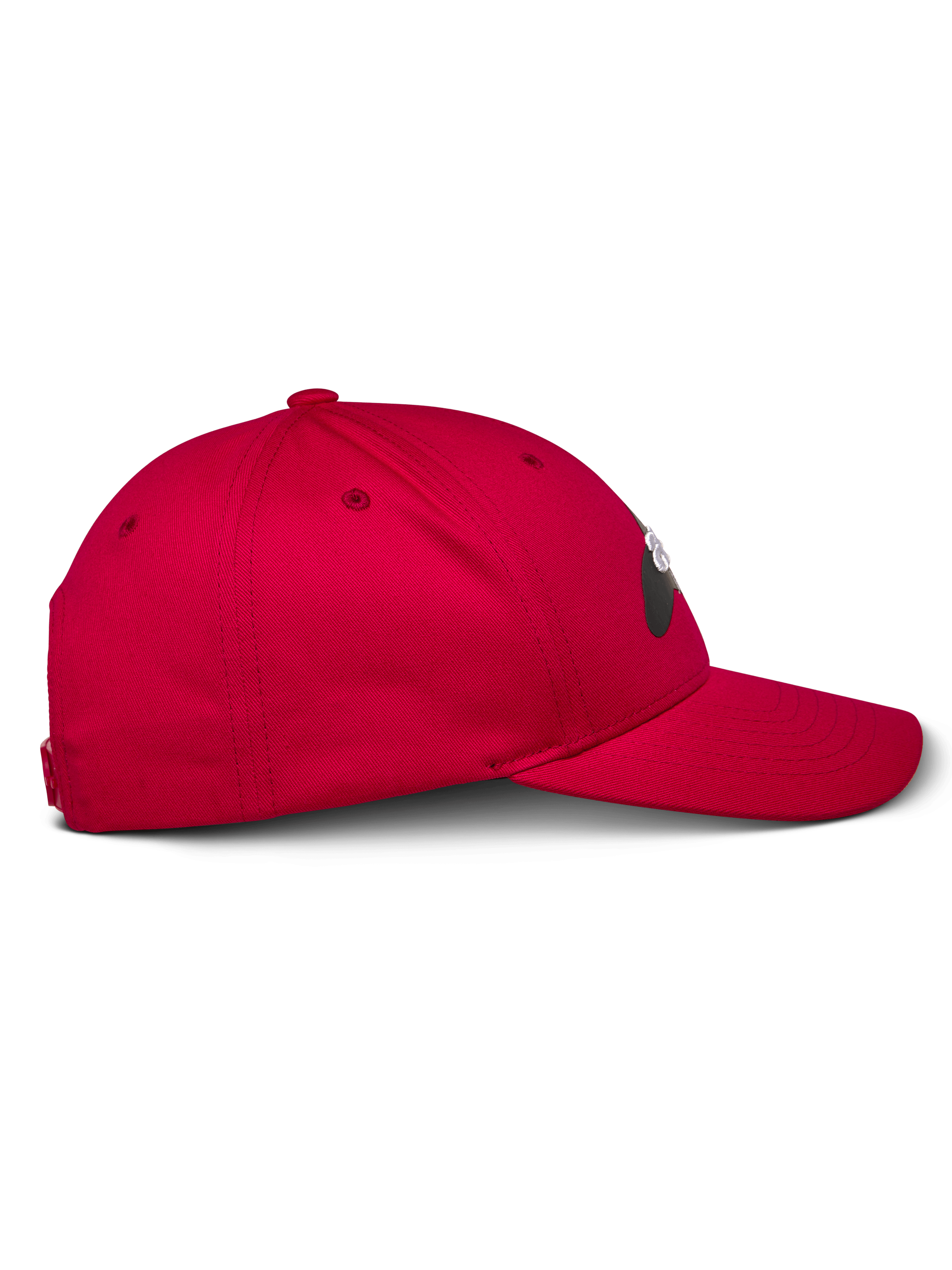 Alpinestars Profile pet, rood, zijaanzicht, baseballpet met gestructureerde kroon en gebogen klep, katoenen keperstof, casual motorsport-geïnspireerde pet