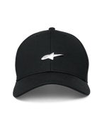 Alpinestars Metal Logo Hat, Black, structured baseball cap with curved bill, 3D molded metal logo badge, mini pique fabric, casual motorsport streetwear