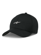 Alpinestars Metal Logo Hat, Black Baseball Cap, Silver 3D Metal Star Logo, Curved Bill, Structured Crown, Casual Motorsport Style