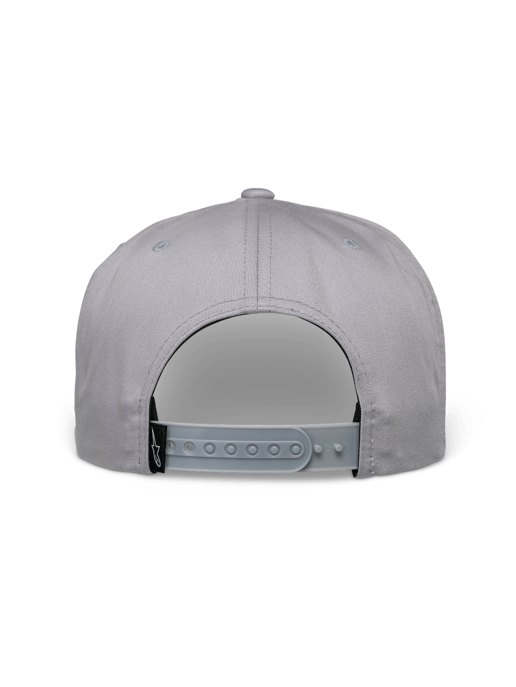 Alpinestars Glphy pet, snapback pet, grijs, achteraanzicht met verstelbare snapback-sluiting, zwart geweven logo-label, gestructureerd kroonontwerp voor casual streetwear