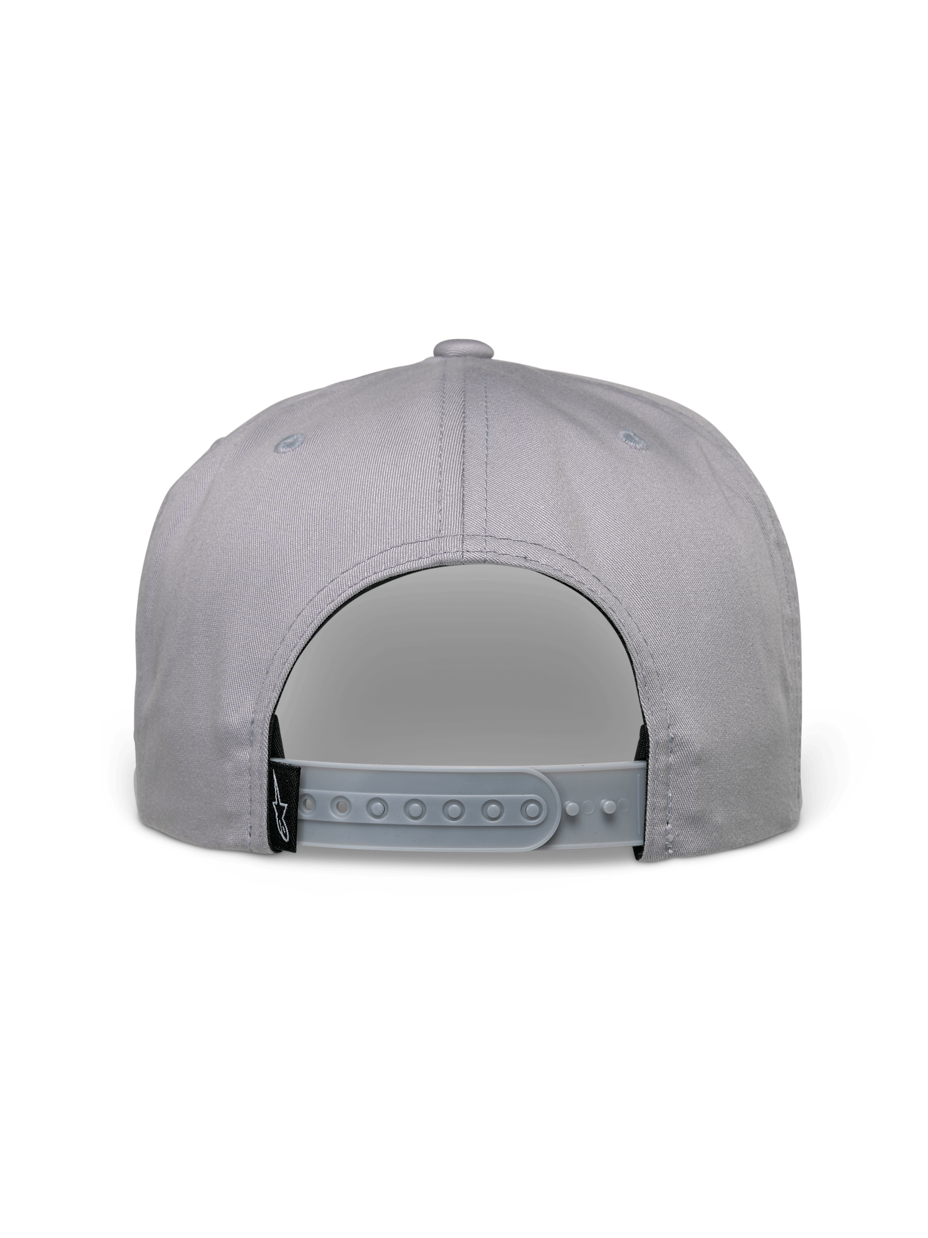 Alpinestars Glphy pet, snapback pet, grijs, achteraanzicht met verstelbare snapback-sluiting, zwart geweven logo-label, gestructureerd kroonontwerp voor casual streetwear
