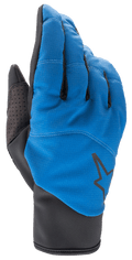 Alpinestars Denali 2 Gloves, MTB Mountain Biking Gloves, Mid Blue and Black, featuring a weather-resistant softshell backhand with a black star logo, perforated thumb reinforcement, and a sleek slip-on cuff for cold weather riding.