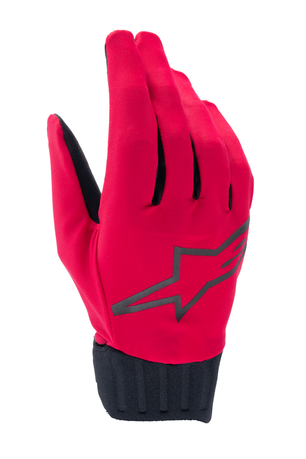 Alpinestars Stella A-Dura Rain handschoenen, MTB-regenhandschoenen voor dames, fluorescerend rood en zwart, groot zwart sterlogo, geribbelde neopreen manchet, waterdicht ontwerp voor mountainbiken