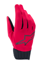 Alpinestars Stella A-Dura Rain handschoenen, MTB-regenhandschoenen voor dames, fluorescerend rood en zwart, groot zwart sterlogo, geribbelde neopreen manchet, waterdicht ontwerp voor mountainbiken