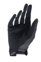 Alpinestars A-Aria handschoenen, zwart, handpalmweergave met synthetisch suède voor grip, versterkte handpalmpatch en klittenbandsluiting bij de pols met Alpinestars-logo, lichtgewicht mountainbikehandschoenen