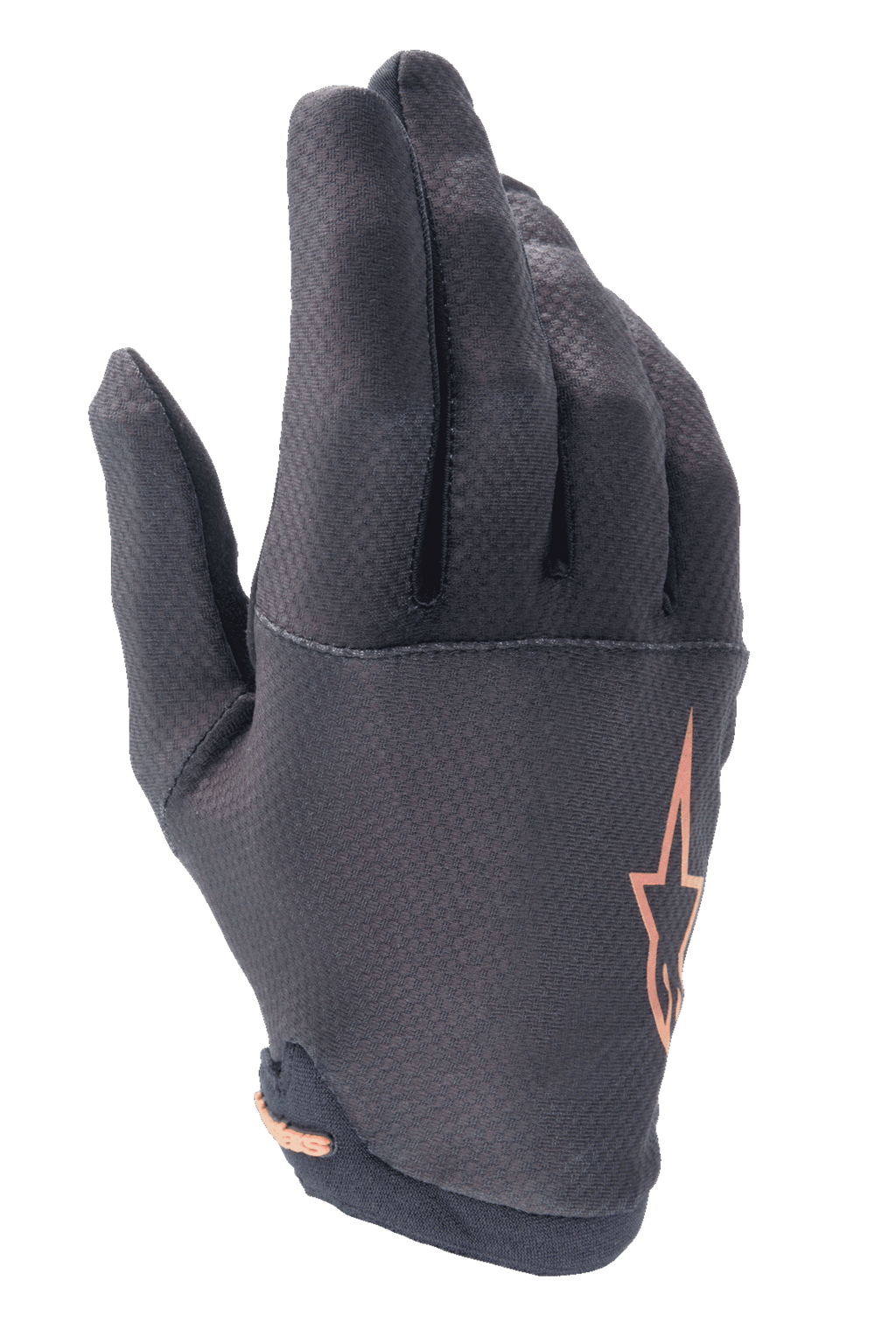 Alpinestars A-Aria handschoenen, mountainbike (MTB) handschoenen, zwart met roségouden sterlogo, voorzien van een getextureerd gridpatroon op de vingers en lichtgewicht stretchstof voor trailrijden