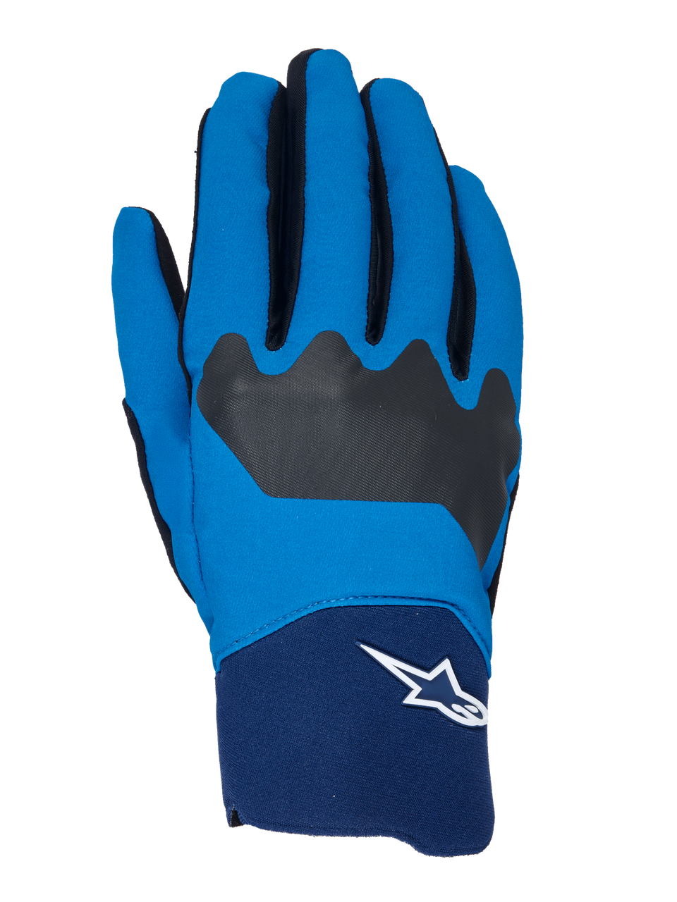 Alpinestars A-Supra handschoenen, MTB-fietshandschoenen, blauw en marineblauw met zwarte accenten, wit Astars-logo op de manchet, flexibele stoffen constructie voor off-road prestaties