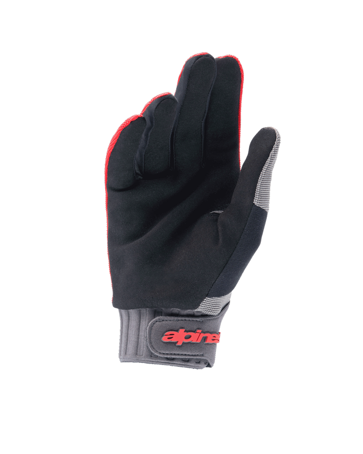 Alpinestars A-Dura handschoenen, mountainbike handschoenen, Red Fluo en zwart, palmweergave met synthetisch suède voor grip, grijze neopreen manchet met klittenbandsluiting en rode branding, off-road fietsuitrusting