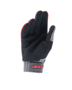 Alpinestars A-Dura handschoenen, mountainbike handschoenen, Red Fluo en zwart, palmweergave met synthetisch suède voor grip, grijze neopreen manchet met klittenbandsluiting en rode branding, off-road fietsuitrusting