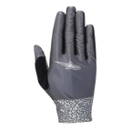 Alpinestars Stella Alderex Pro dameshandschoenen, antracietgrijze fietshandschoenen, achteraanzicht met een wit Alpinestars-logo, diagonaal getextureerd mesh bovenwerk en een polsmanchet met patroon