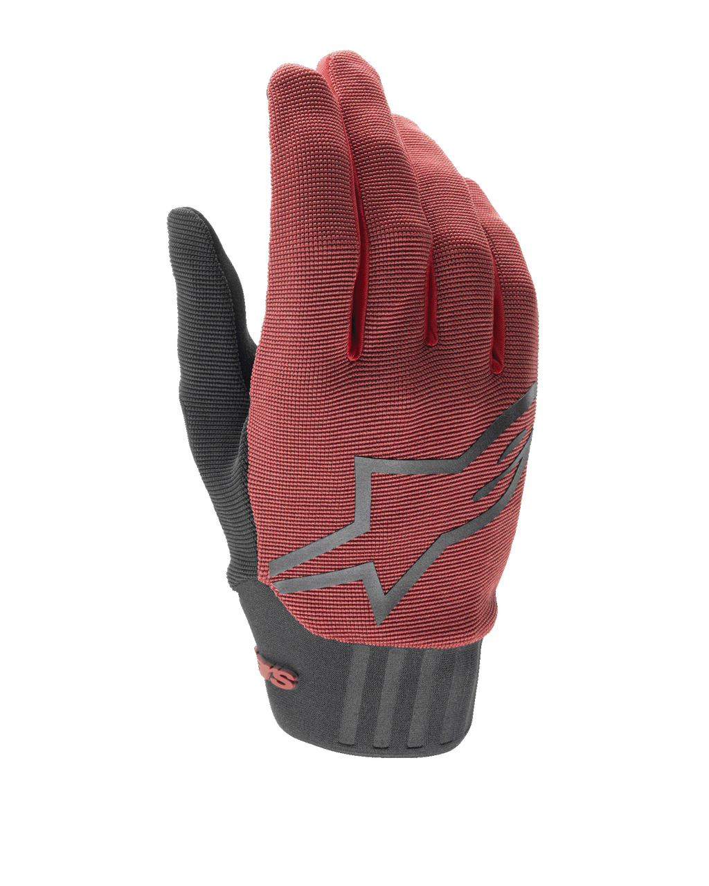 Alpinestars Stella A-Dura handschoenen voor dames, mountainbike handschoenen, bordeauxrood en zwart, voorzien van een getextureerde stoffen bovenkant, groot grijs sterlogo op de rugzijde en een zwarte neopreen manchet met veilige sluiting, ontworpen voor een ergonomische pasvorm en prestaties