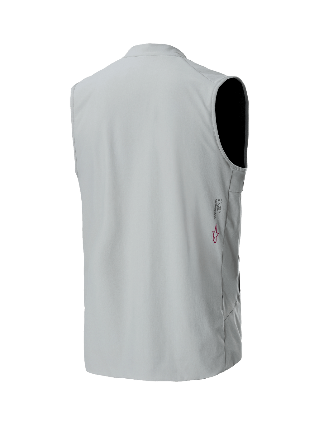 Alpinestars A-Dura Thermisch Vest, Titanium grijs, achteraanzicht, lichtgewicht geïsoleerde wielerbodywarmer, voorzien van een klein Alpinestars-logo en A-Dura-branding op de onderrug, strak minimalistisch ontwerp voor mountainbiken.