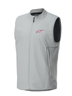 Alpinestars A-Dura Thermovest, Titanium grijs, magenta Alpinestars sterlogo op de borst, volledige ritssluiting aan de voorzijde met verticale zijzakken, lichtgewicht geïsoleerde bodywarmer voor mountainbiken en trailrijden