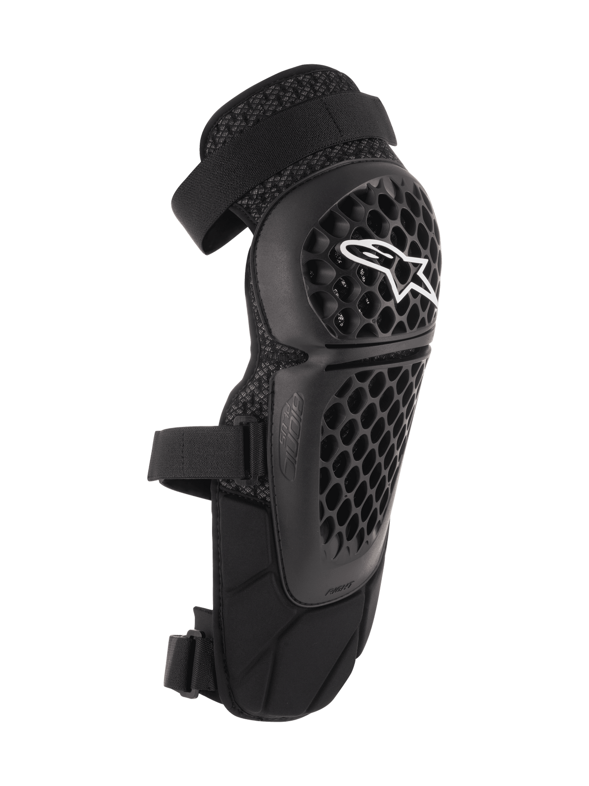 Alpinestars Bionic Plus knie/scheenbeschermers, zwart, off-road en MTB-bescherming, met een geperforeerde honingraatschaal, wit Alpinestars-logo, dubbele verstelbare banden en 3D-mesh ventilatie, ergonomisch gebogen ontwerp