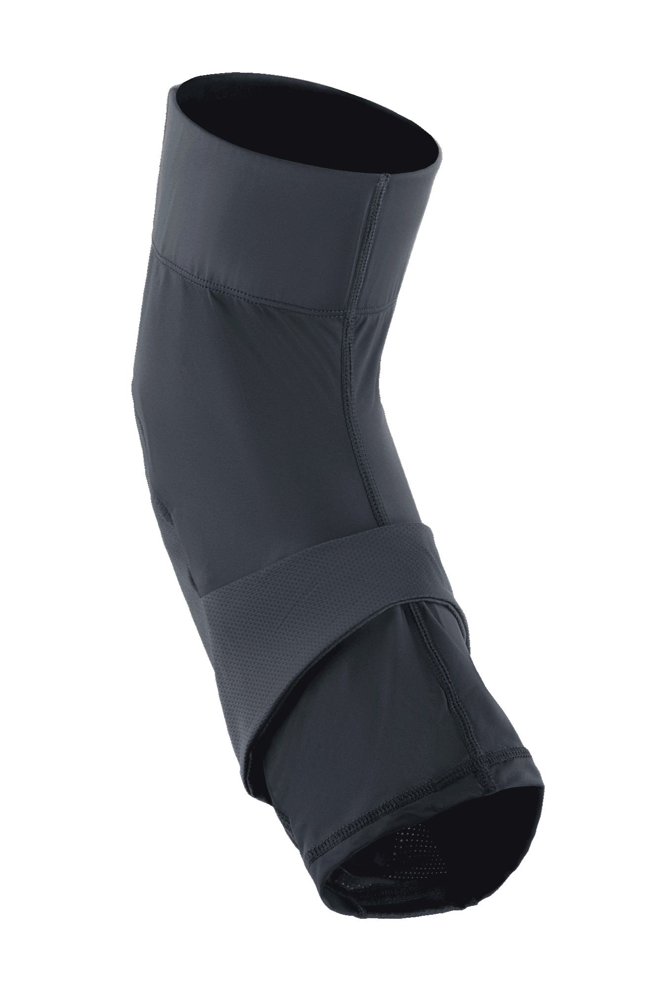 Alpinestars A-Motion Plasma Pro Knee Protector, MTB Knee Guard, Black, slip-on sleeve with pre-curved ergonomic design, features a central compression band and breathable stretch mesh panels.