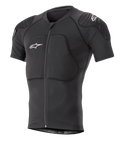 Alpinestars Paragon Lite Protection Jacket korte mouwen, zwart, MTB mountainbike body armor met geïntegreerde schouder- en borstbescherming, ritssluiting aan de voorzijde, ademende mesh-stof, witte Alpinestars-logo's, nauwsluitend ontwerp voor trailrijden
