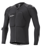 Alpinestars Paragon Lite Protection Jacket met lange mouwen, MTB bodyprotector, zwart, ademende mesh-constructie met gewatteerde borst en schouders, ritssluiting aan de voorzijde, wit sterlogo op de borst, lichtgewicht en nauwsluitend ontwerp