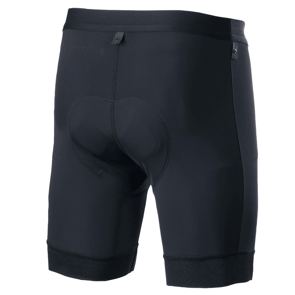 Alpinestars Alps Inner Shorts, fietsbinnenbroek, zwart, achteraanzicht met geïntegreerde chamois gevoerde voering, elastische tailleband en ergonomische compressiepasvorm voor mountainbiken