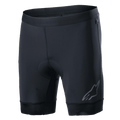 Alpinestars Alps Inner Shorts, zwarte fiets-binnenbroek met geïntegreerde gevoerde zitzone, elastische tailleband, reflecterend Astars-logo op de onderkant van de linkerpijp, rekbare synthetische stof voor prestaties en vochtafvoerend comfort