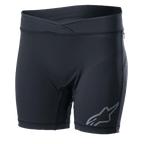 Alpinestars Stella Drop Inner Shorts voor dames, zwarte fiets-baselayer, nauwsluitende compressieshort met een crossover tailleband, grijs Alpinestars-logo op de pijp, vochtafvoerende stretchstof voor MTB en Enduro