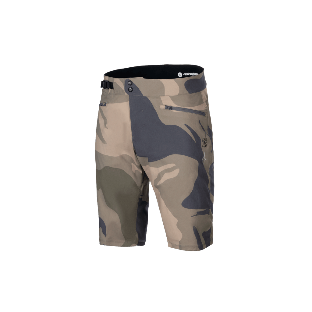 Alpinestars A-Dura Camo Liner Short, heren MTB-fietsshort, camouflage en bruin, duurzame 2-weg stretchstof met ritszakken en verstelbare taille
